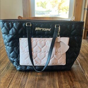 Betsey Johnson Black Tote with Pink Heart Design